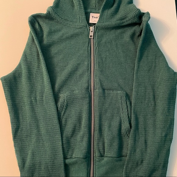 Aritzia Tna Waffle Zip Hoodie Green - Picture 4 of 8